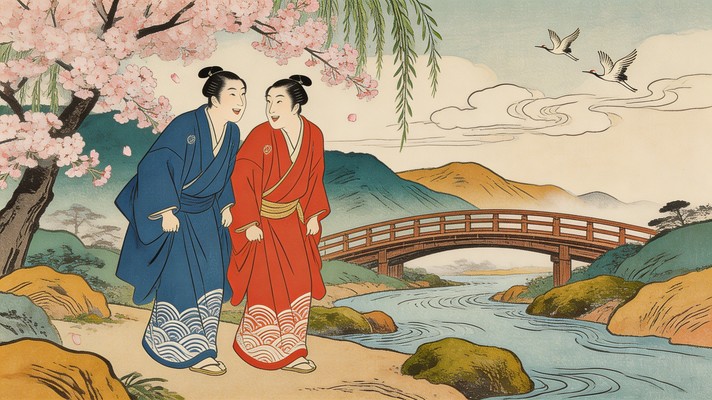 Ukiyo E Rocks Free Cherry Blossom Companions Image - Ukiyo-e, Japanese, Woodblock ...