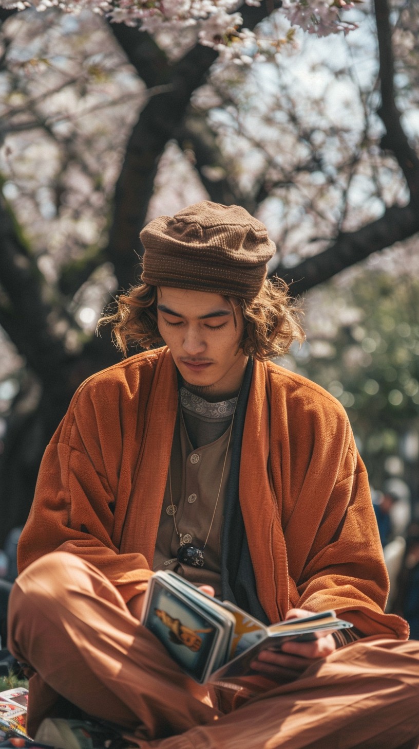 Man Spring Reading Free Reading Outdoors Serenely Image - Reading, Man, Cherry Blossoms ...