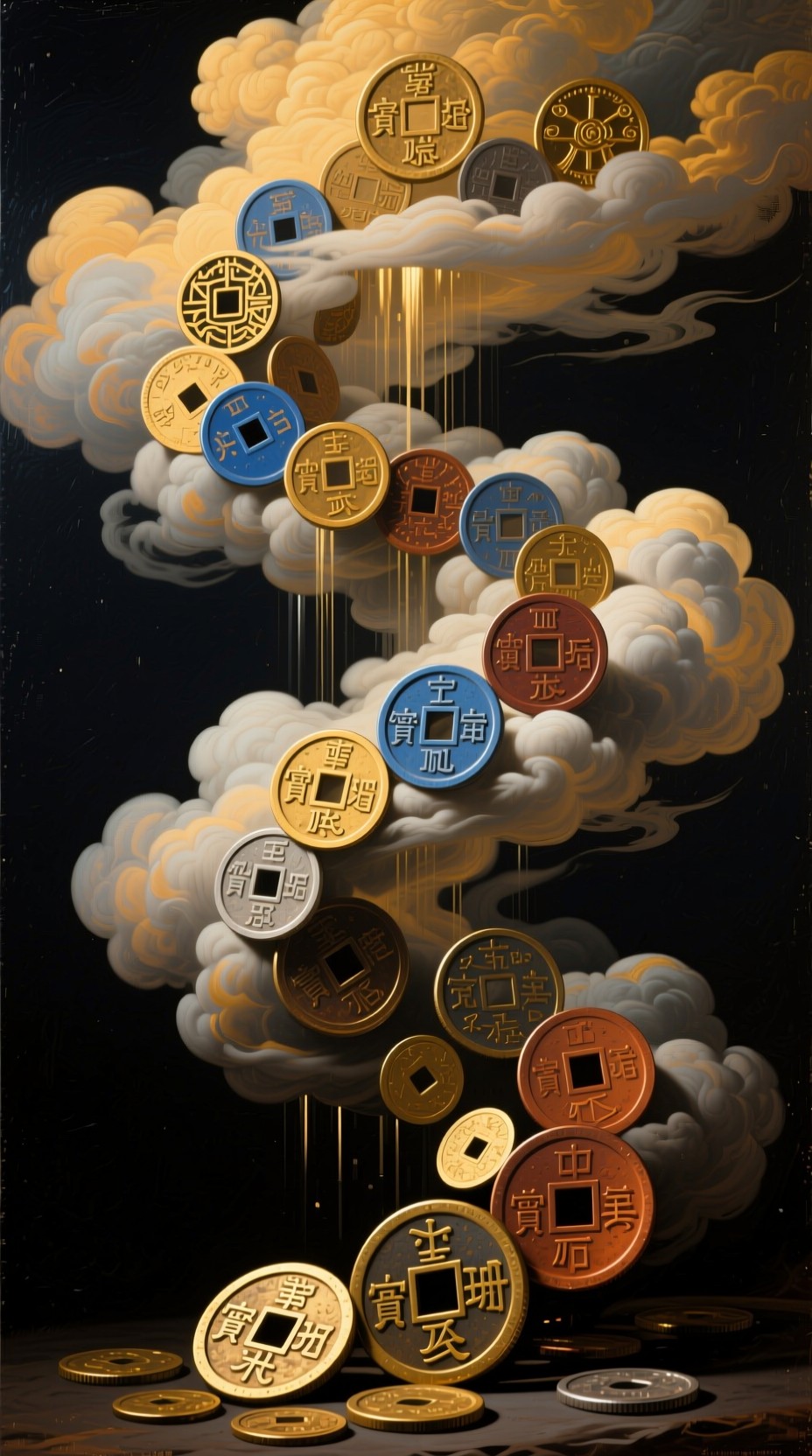 Free Celestial Coin Cascade Photo - Coins, Clouds, Spiral | Download at ...