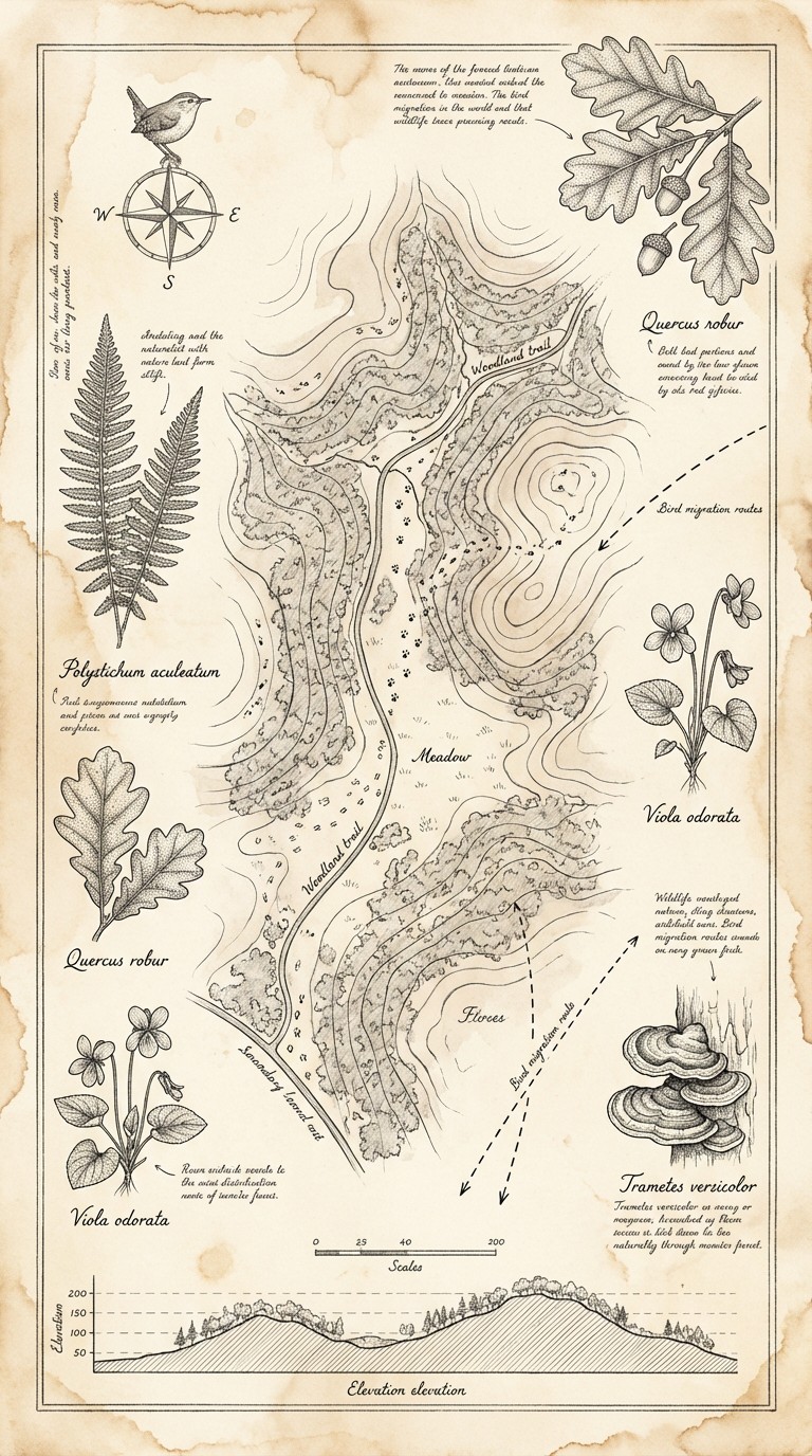 Free Woodland Trail Map Image - Illustration, Vintage, Botanical ...