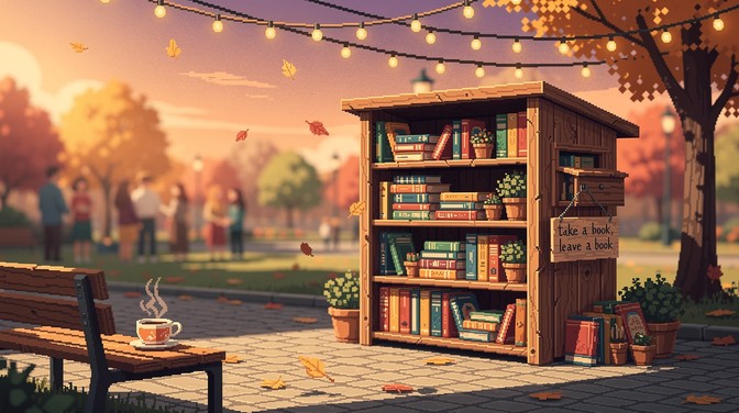 Free Community Book Exchange Image - Pixel, Illustration, Bookshelf ...