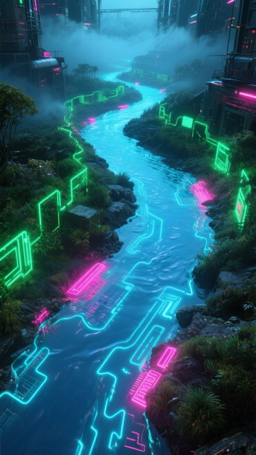 Free Neon Digital River Image - Cyberpunk, Neon, River | Download at ...