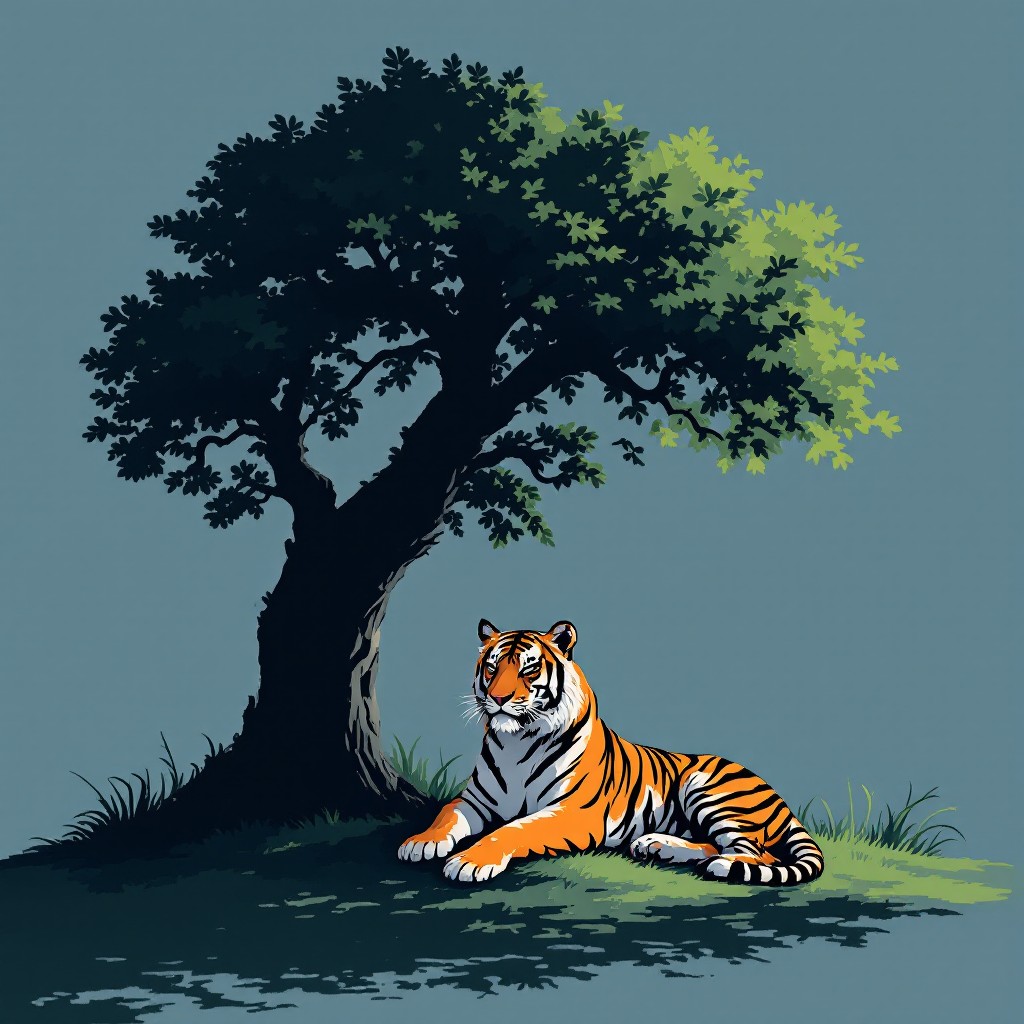 Free Tiger Under Tree Image - Tiger, Tree, Pixel | Download at StockCake