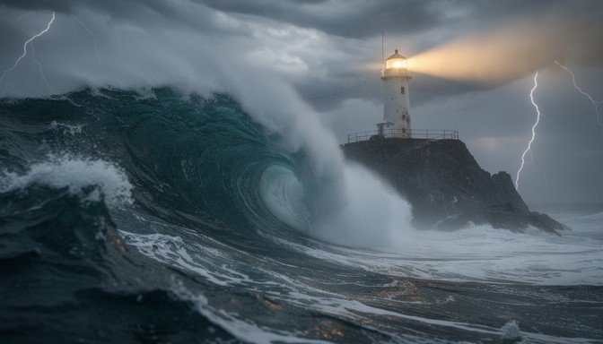 Free Lighthouse Defies Storm Image - Lighthouse, Storm, Waves ...