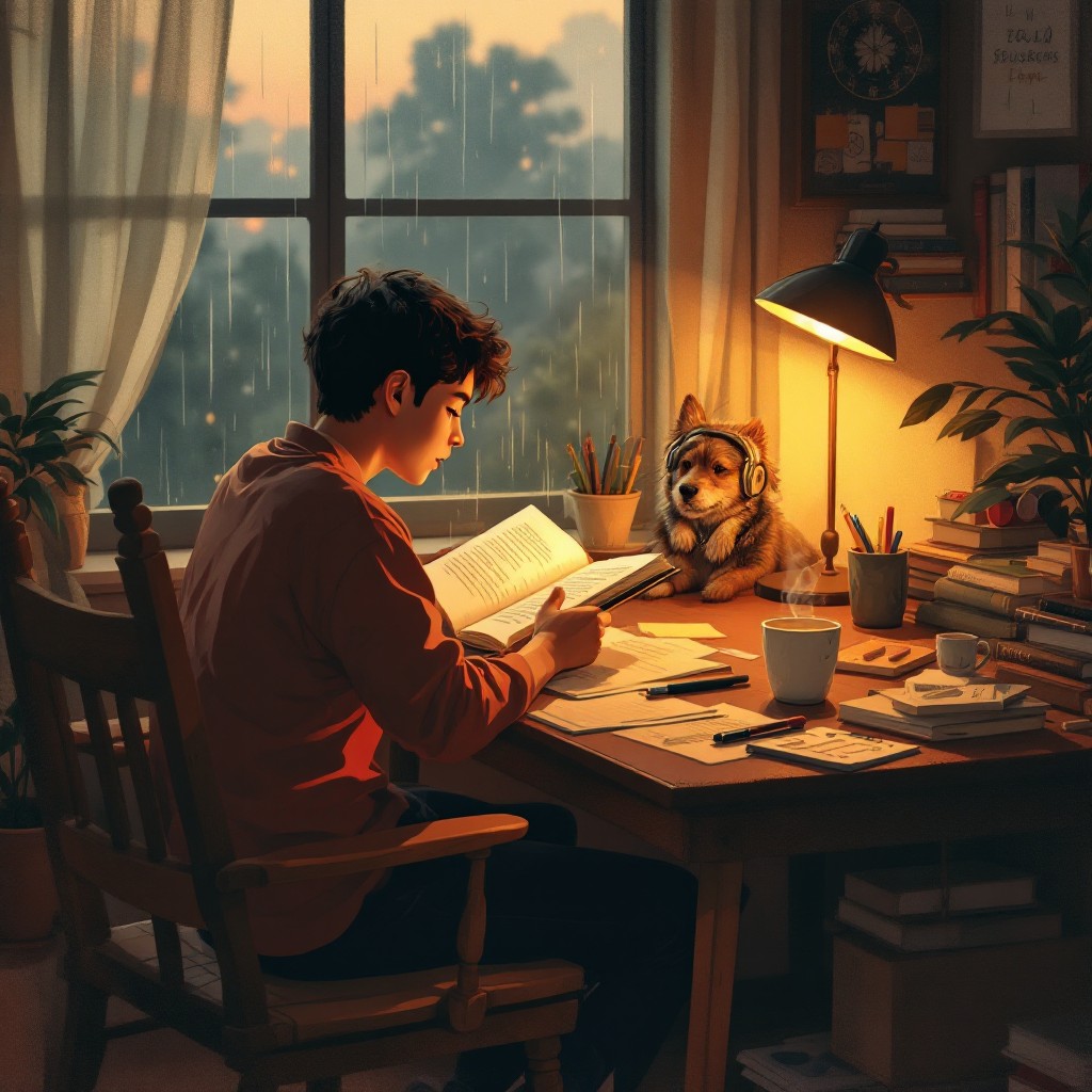 Free Cozy Study Companion Image - Lofi, Study, Boy | Download at StockCake