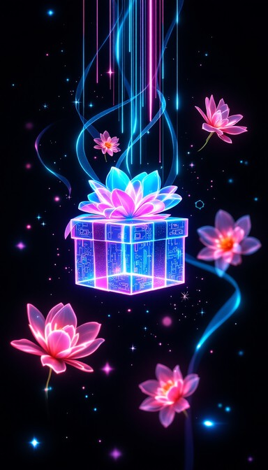 Free Neon Gift Magic Image - Cyberpunk, Neon, Holographic | Download at ...