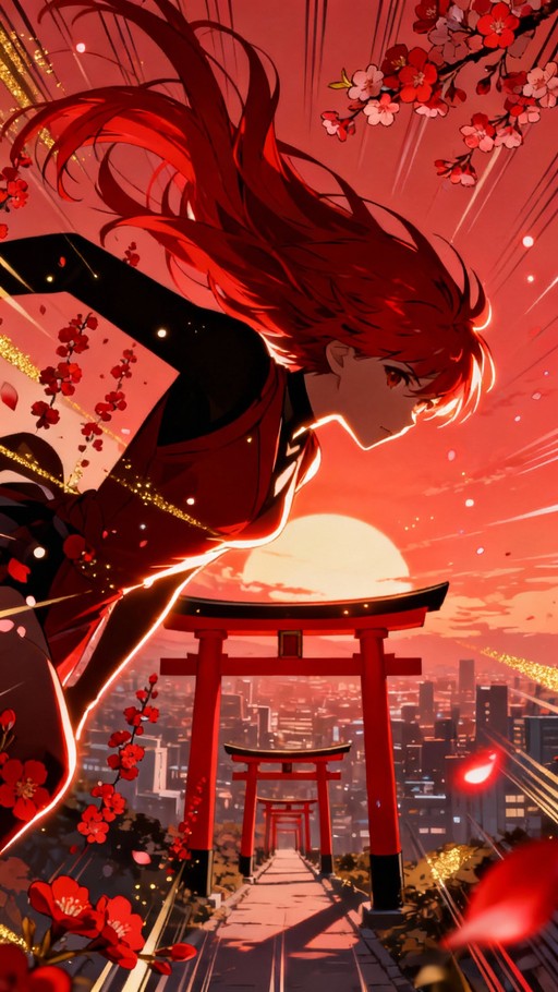 Long Path Sunset A stunning anime scene captures a moment of contrast between tradition ...