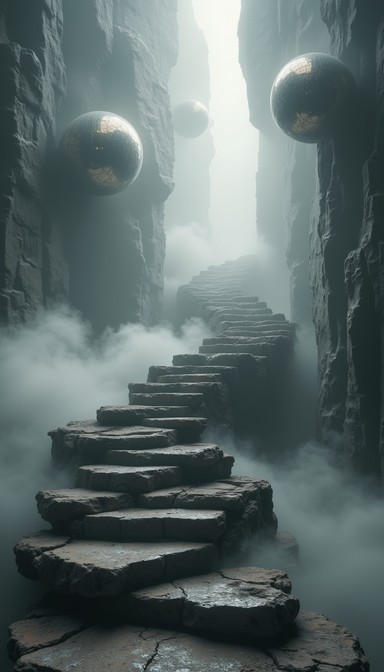 Free Misty Stairway Ascent Image - Stairs, Fog, Spheres | Download at ...