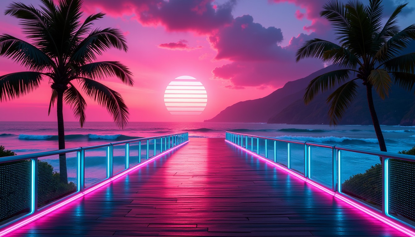 Sunset Image Neon Free Neon Sunset Paradise Image - Cyberpunk, Synthwave, Neon | Download ...