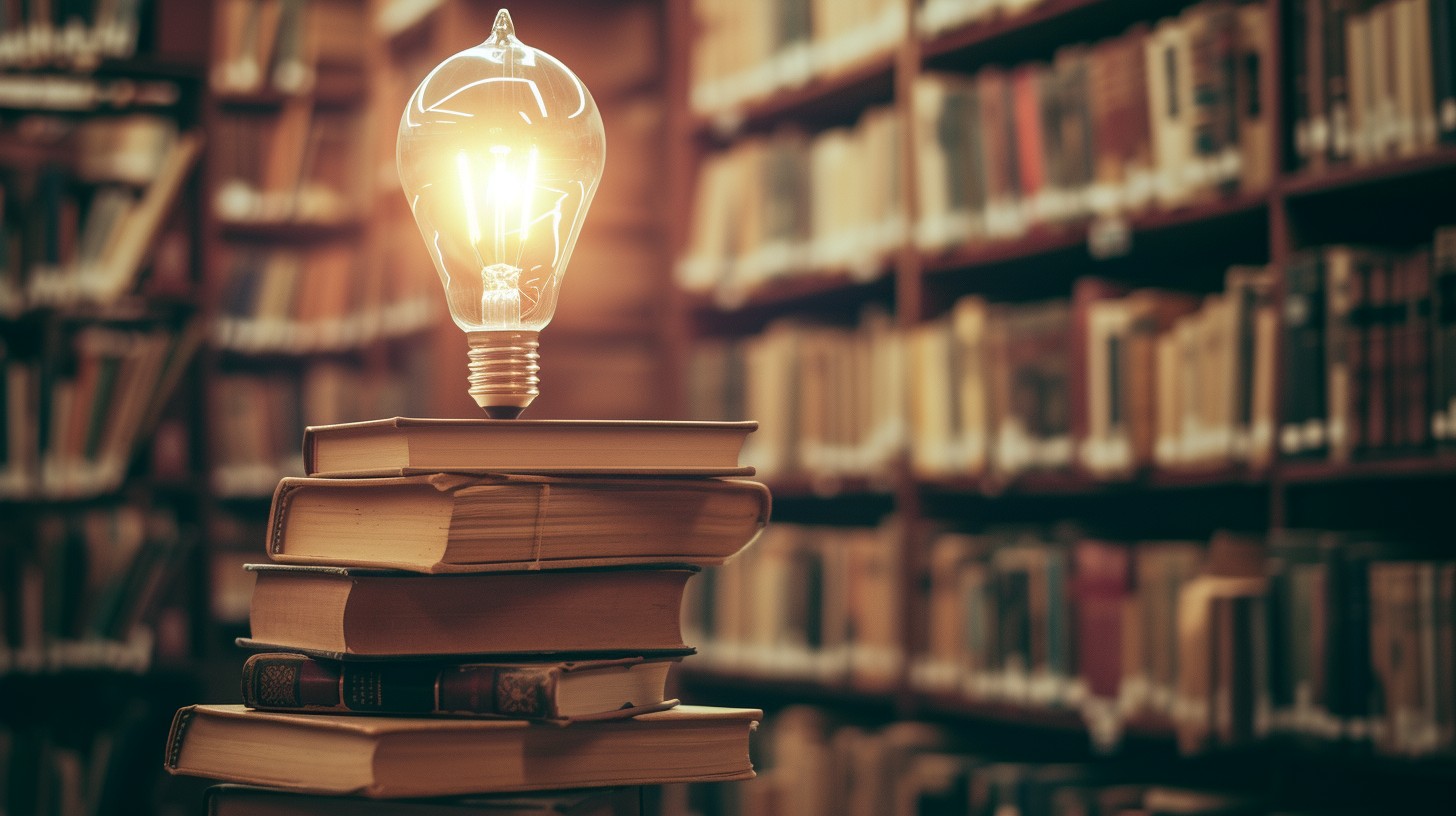 Free Illuminated Knowledge Stack Image - Lightbulb, Books, Library ...