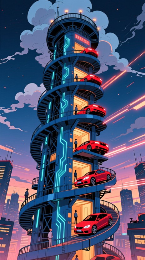 Free Spiral Car Tower Image - Cyberpunk, Anime, Tower | Download at ...