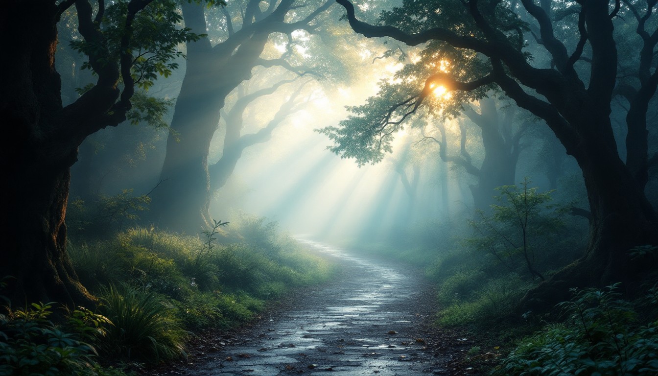 Free Mystical Forest Path Image - Forest, Misty, Sunbeams | Download at ...