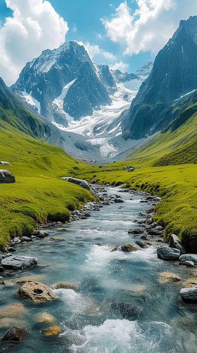 Free Alpine River Valley Image - Mountains, River, Valley | Download at ...