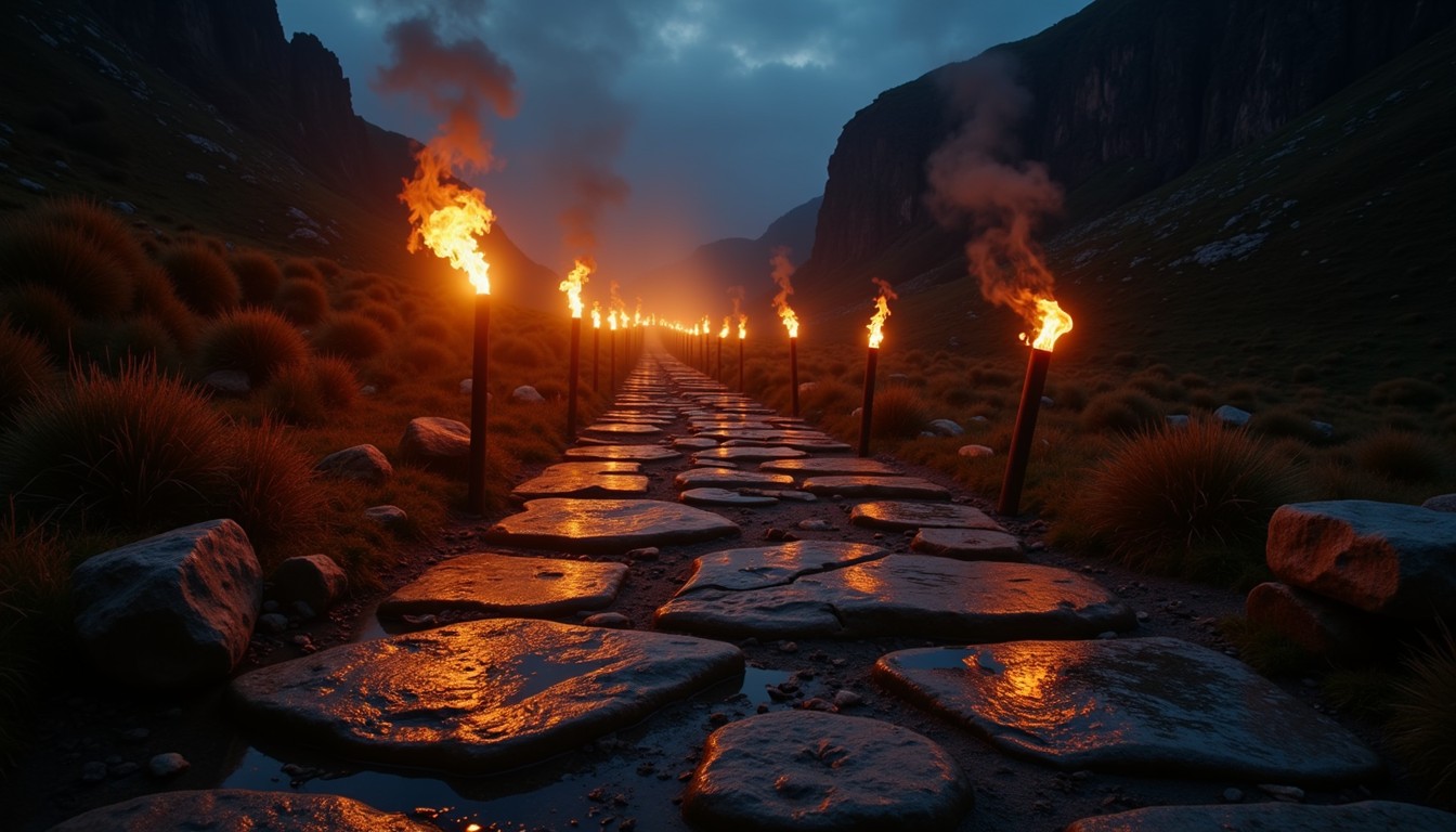 Free Fiery Ancient Path Image - Torches, Pathway, Stones | Download at ...