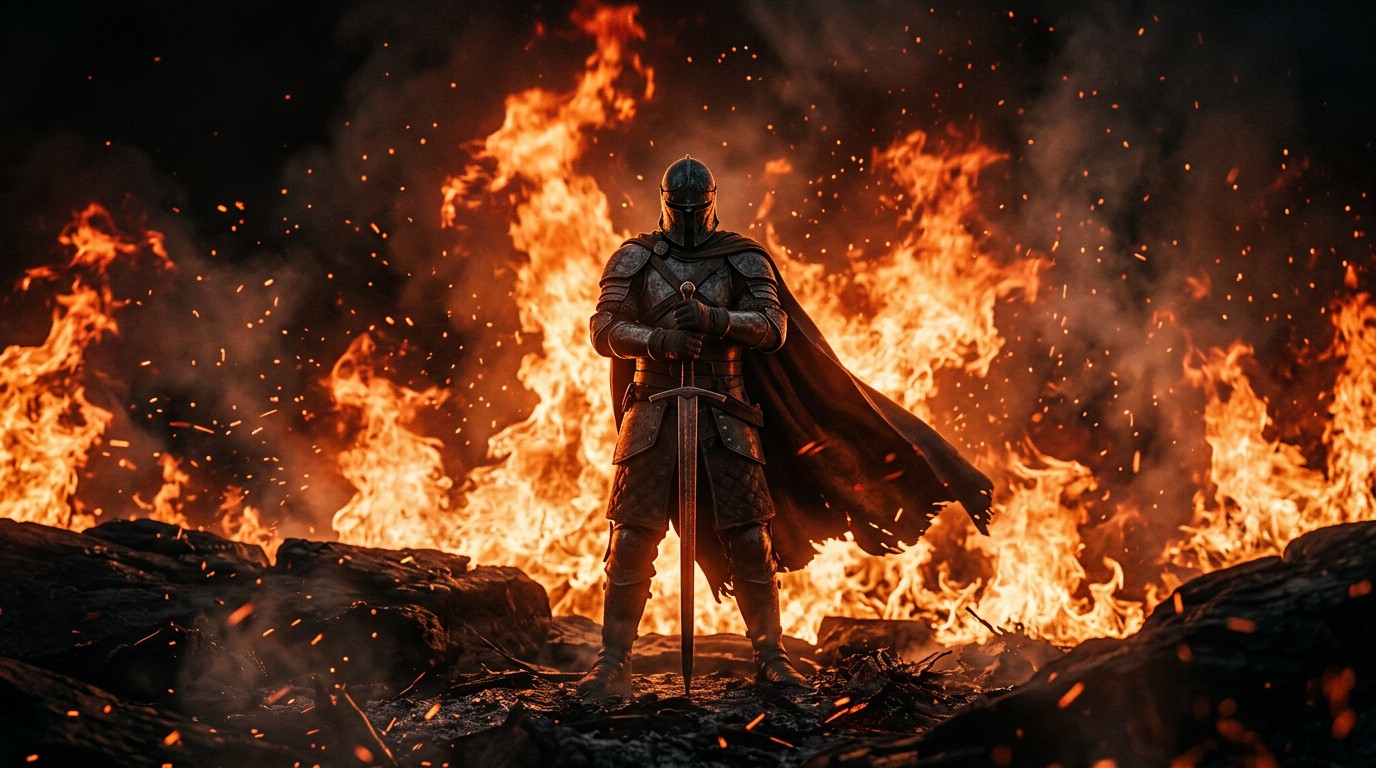 Download Hero Among Flames Image - Warrior, Hero, Fire | StockCake