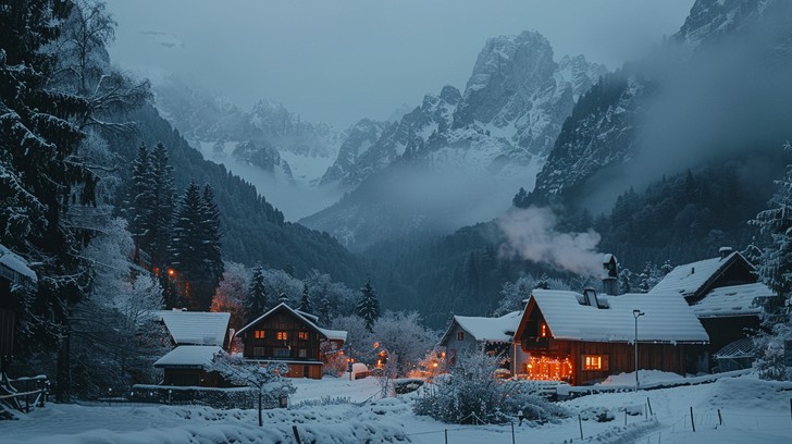 Free Winter Village Lights Image - Winter, Village, Snow | Download at ...