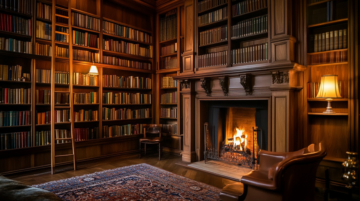 Free Cozy library fireplace Image - Library, Fireplace, Books ...