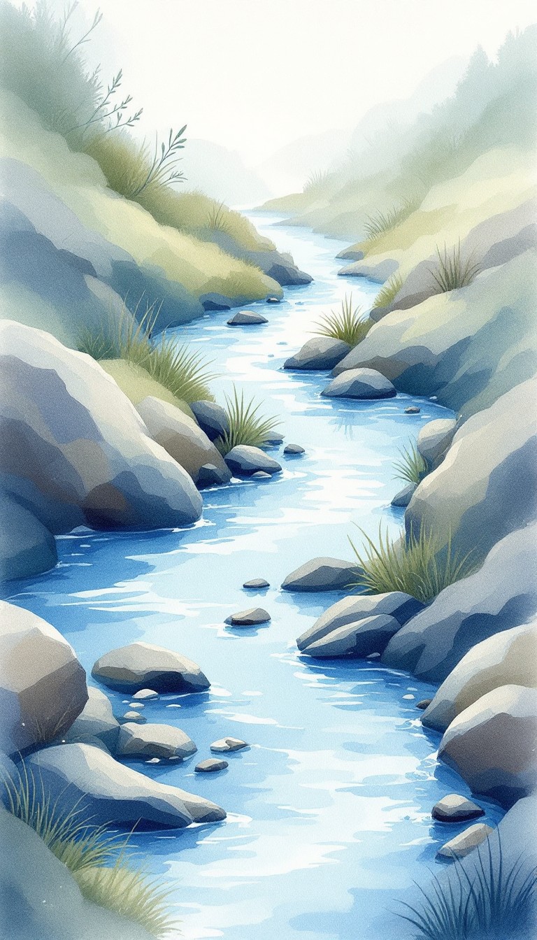 Free Peaceful Stream Flows Image - Watercolor, Stream, Nature ...