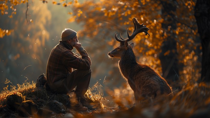 Free Contemplative Autumn Encounter Image - Autumn, Contemplation, Deer ...