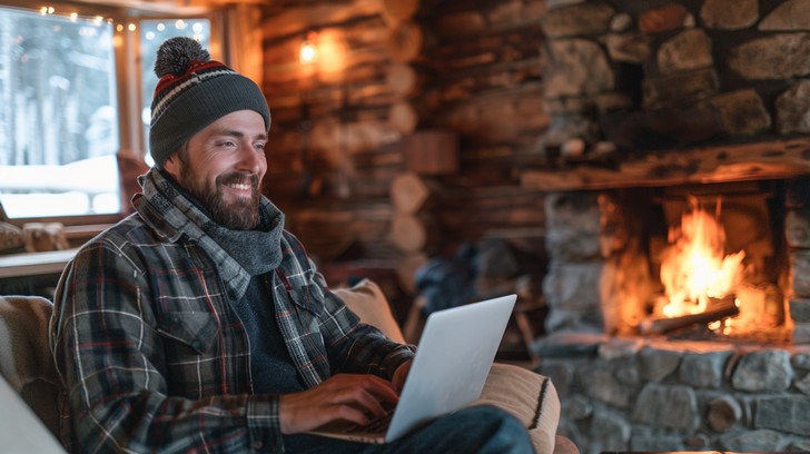 Free Cozy evening indoors Image - Man, Laptop, Fireplace | Download at ...