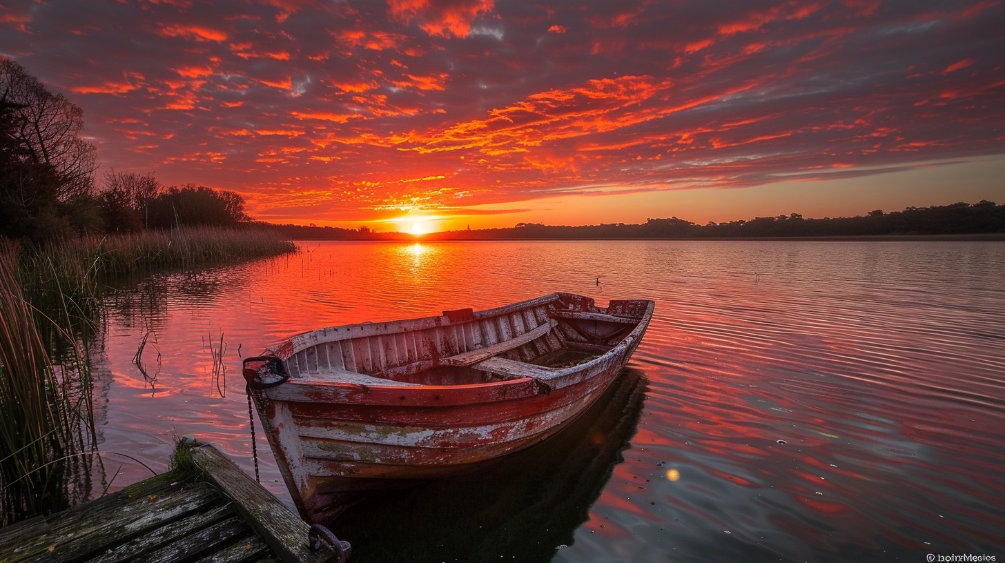 Free Sunset Lake View Image - Sunset, Lake, Boat | Download at StockCake