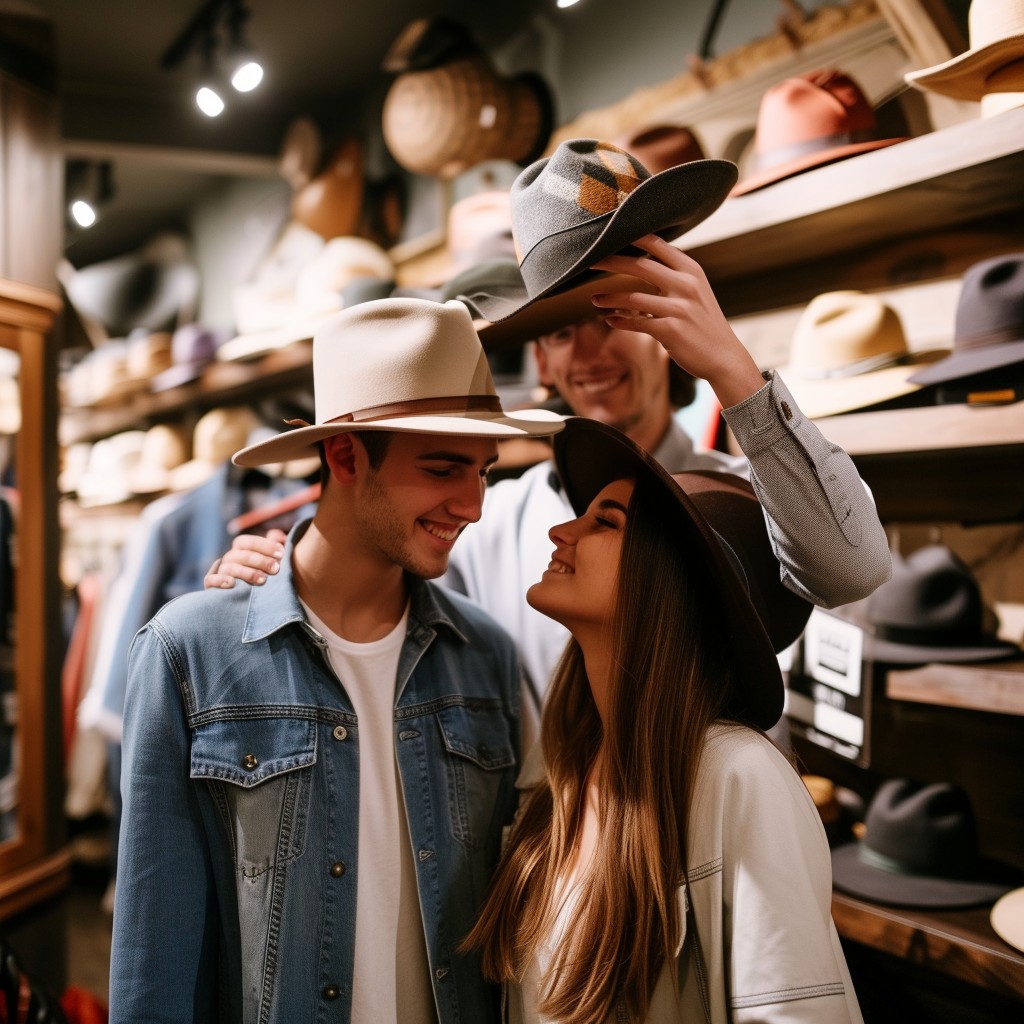 Free Hat Fitting Fun Image - Couple, Hats, Store | Download at StockCake