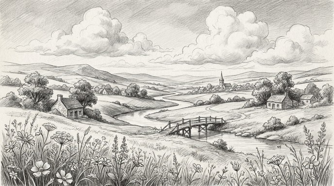 Countryside Drawing Reference Free Countryside Pencil Sketch Image - Pencil, Sketch, Countryside ...