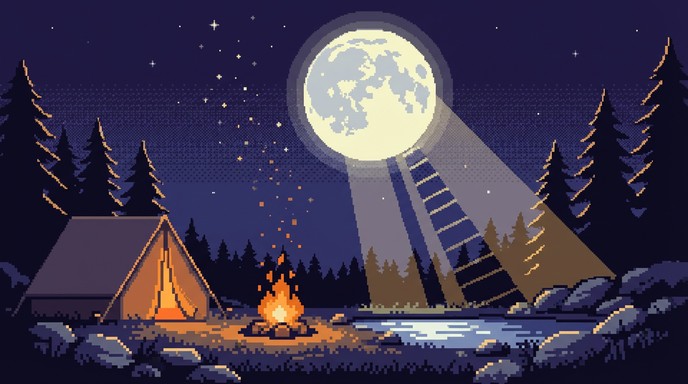 Free Pixel Campfire Night Image - Pixel, Camping, Moonlight | Download ...