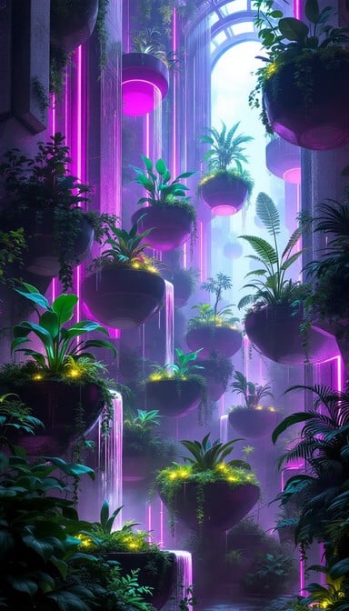Free Neon Garden Paradise Image - Cyberpunk, Bioluminescent, Futuristic ...