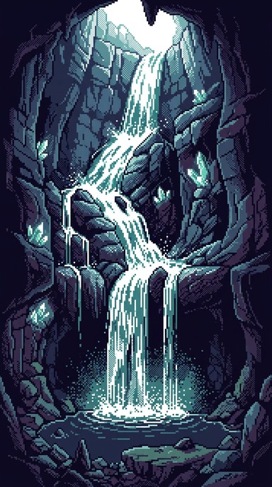 Free Pixel Waterfall Cave Image - Pixelart, Waterfall, Cave | Download ...