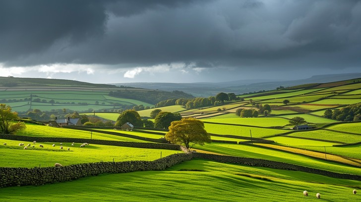 Free Sheep-dotted green hills Image - Landscape, Sheep, Hills ...