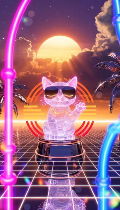 Free Neon Cat Sunset Image - Synthwave, Neon, Cat | Download at StockCake