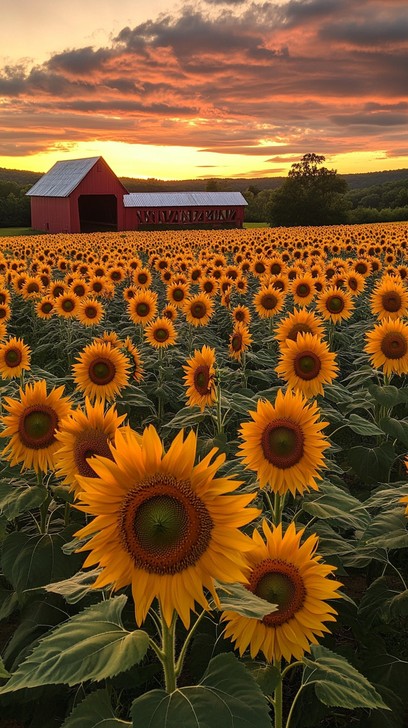 Free Sunflower field sunset Image - Sunflower, Sunset, Barn | Download ...