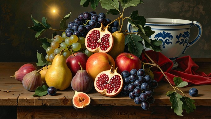 Free Classical Fruit Still-life Image - Grapes, Pears, Apples ...