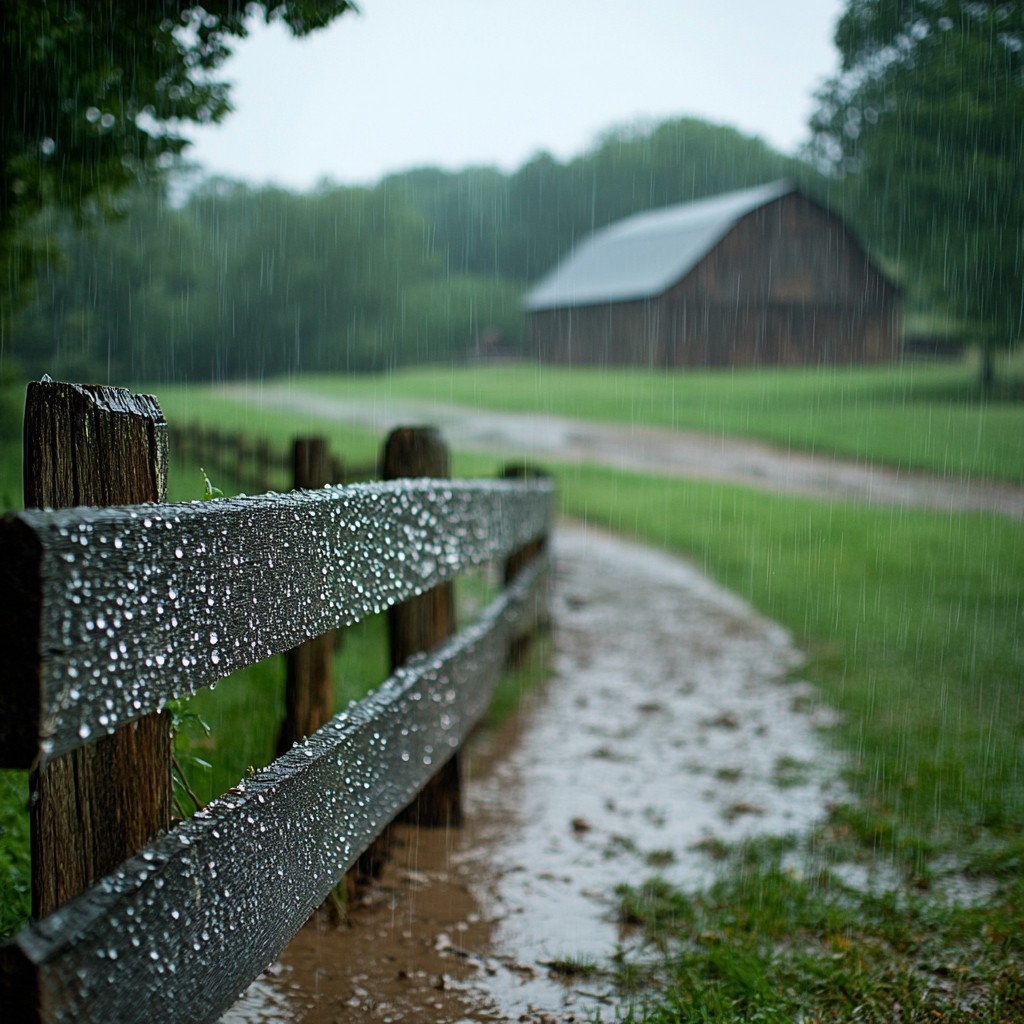 Free Rainy countryside scene Image - Rain, Fence, Barn | Download at ...