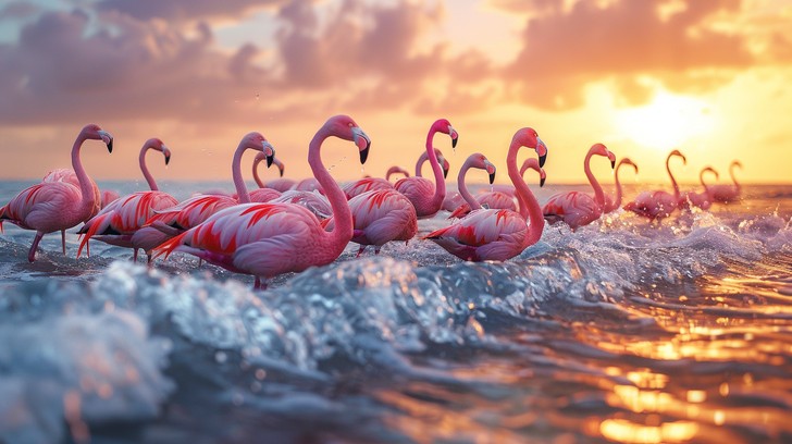 Free Flamingos at Sunset Image - Flamingos, Sunset, Ocean | Download at ...