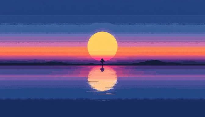 A stunning example of minimalist pixel art showcasing a peaceful ...