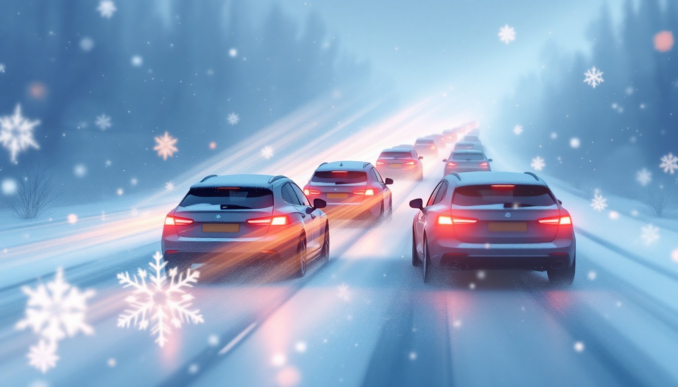 Free Snowy Road Commute Image - Winter, Traffic, Illustration ...