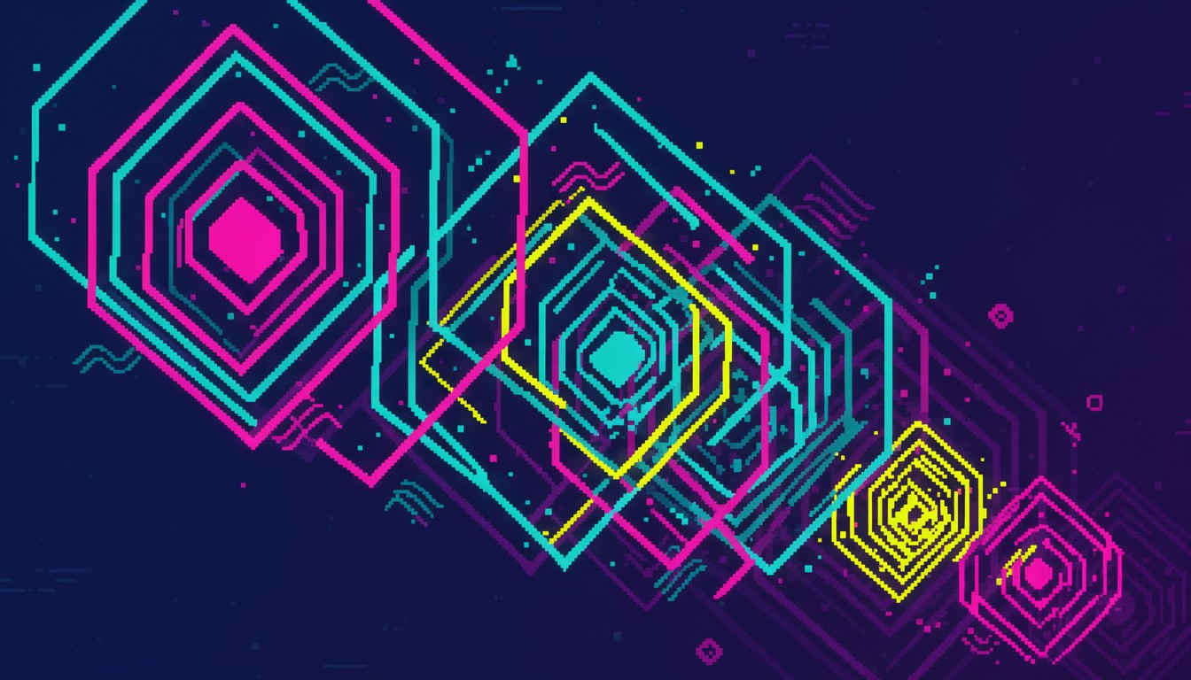 Free Geometric Neon Cascade Image - Cyberpunk, Geometric, Pixel ...