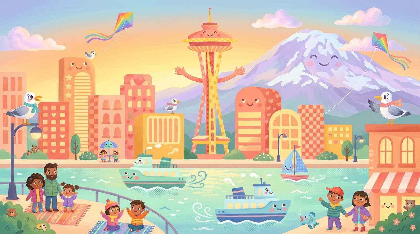 Free Seattle Whimsical Waterfront Image - Seattle, Illustration ...