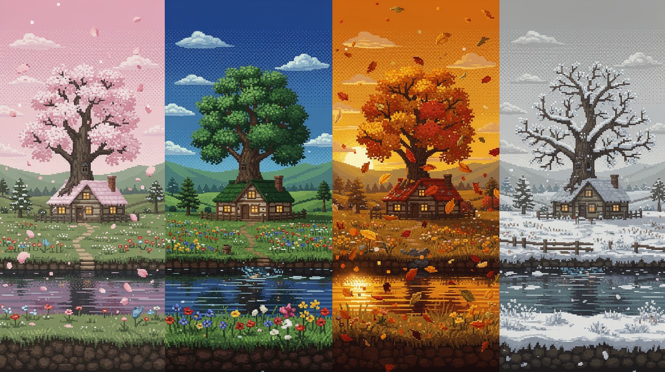 Free Four Seasons Cottage Image - Cottage, Seasons, Pixel | Download at ...