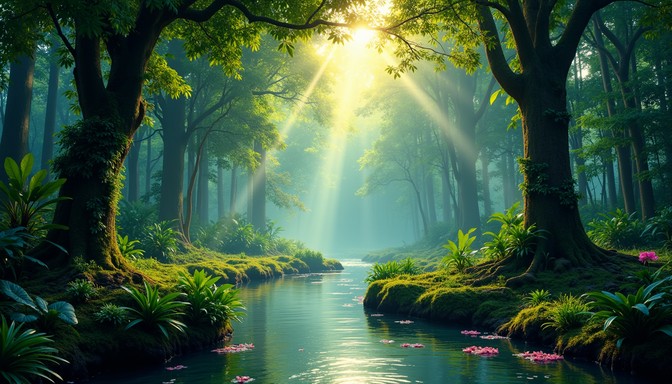 Free Enchanted Forest Stream Image - Forest, Stream, Sunbeams ...