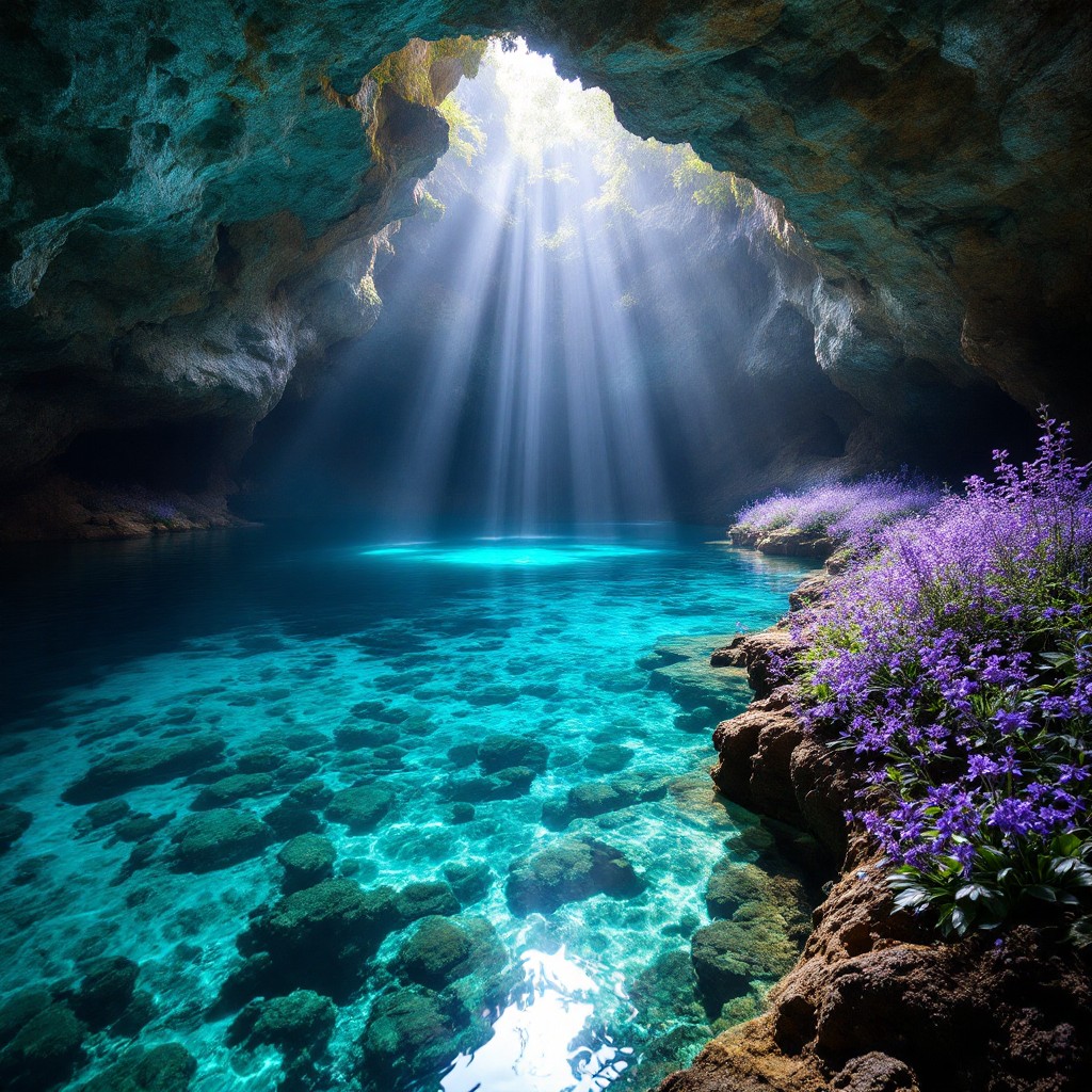 Free Mystical Cave Paradise Image - Cave, Turquoise, Sunbeams ...