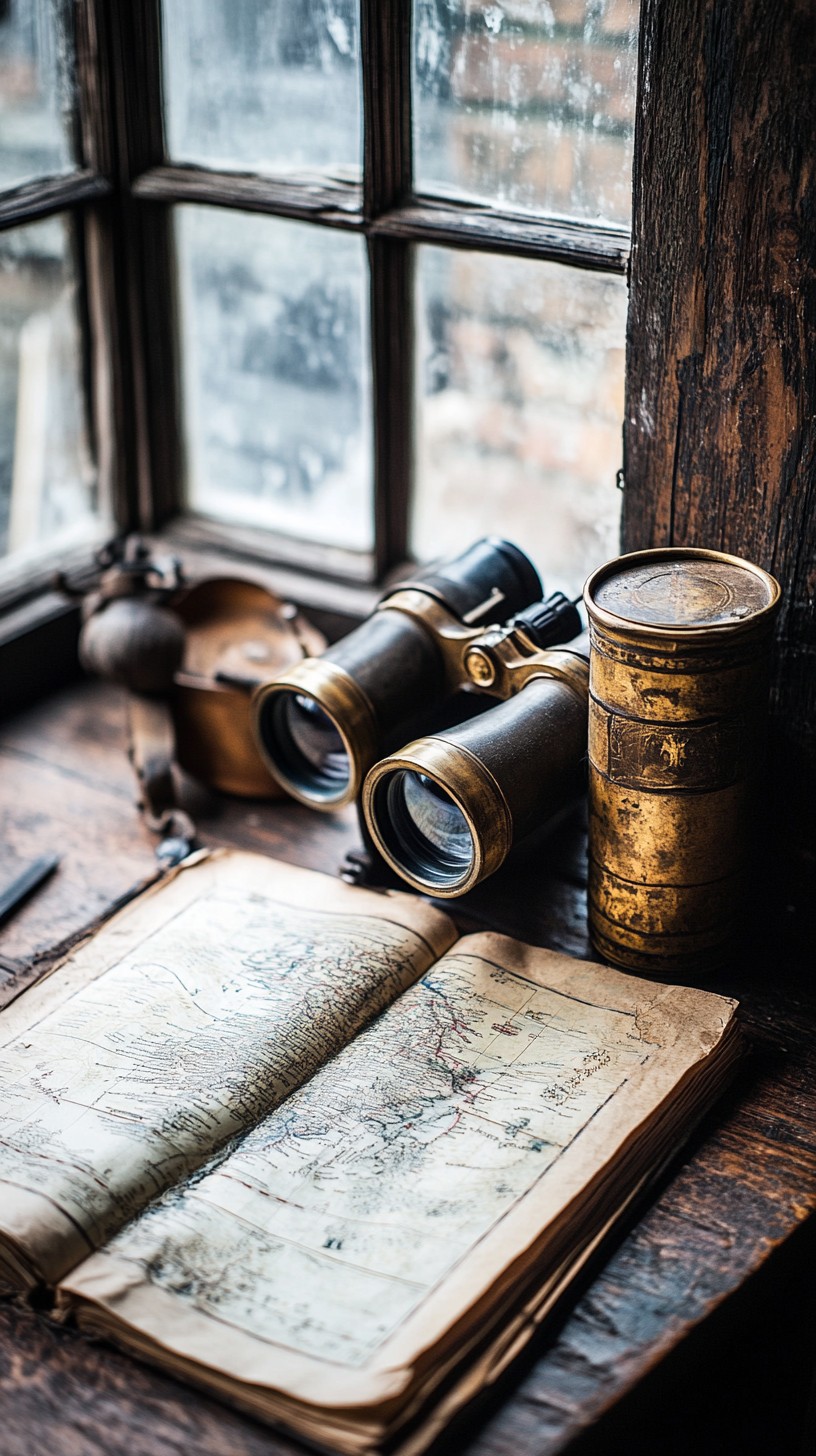Free Vintage Exploration Essentials Image - Vintage, Binoculars, Map ...