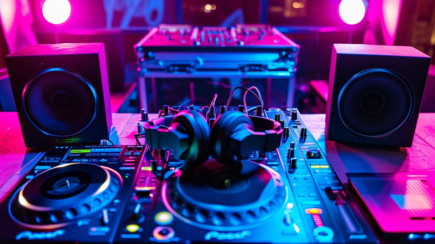 Free Neon DJ Setup Image - Music, Neon, Headphones | Download at StockCake