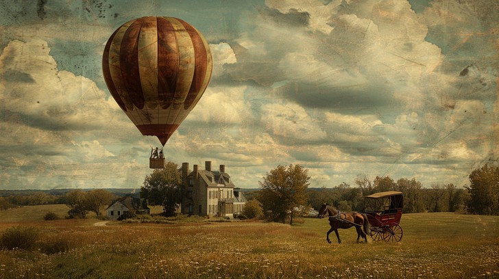 Free Vintage Balloon Scene Image - Vintage, Balloon, Countryside ...