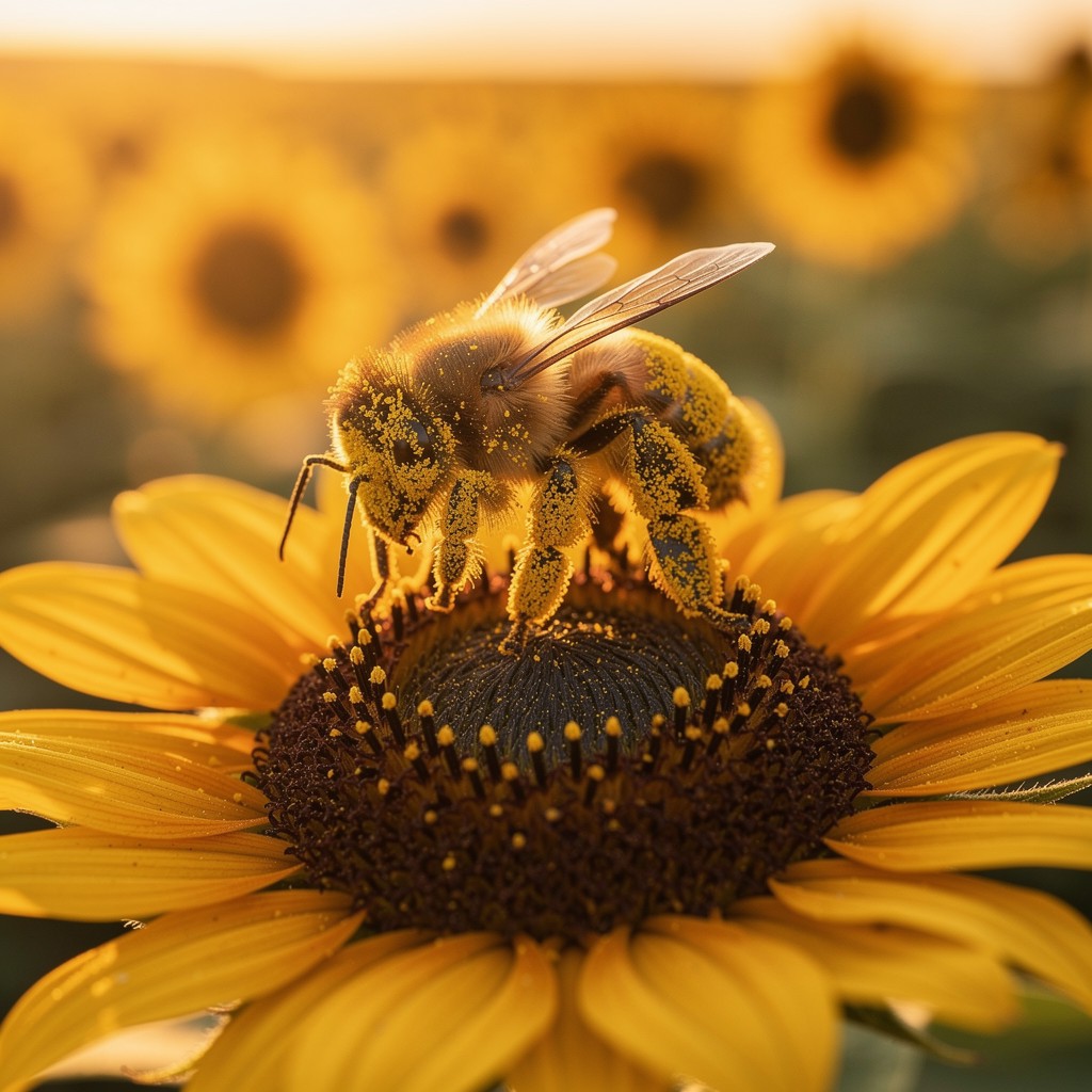 Free Bee Pollinating Sunflower Image - Bee, Sunflower, Pollination ...