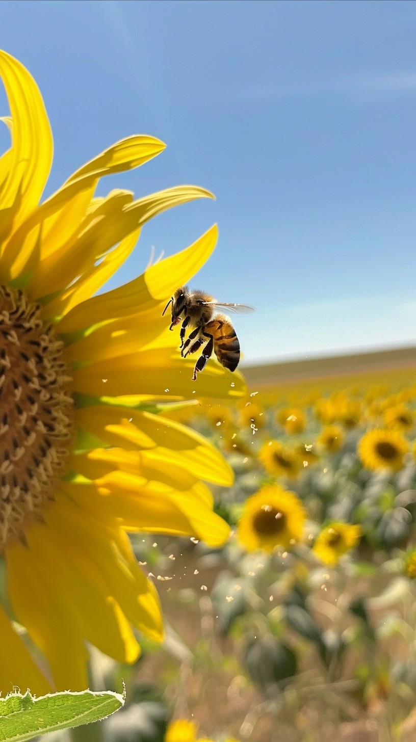 Free Bee Pollinating Sunflower Image - Bee, Sunflower, Pollination ...