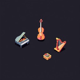 Free Floating Musical Instruments Image - Piano, Violin, Harp ...