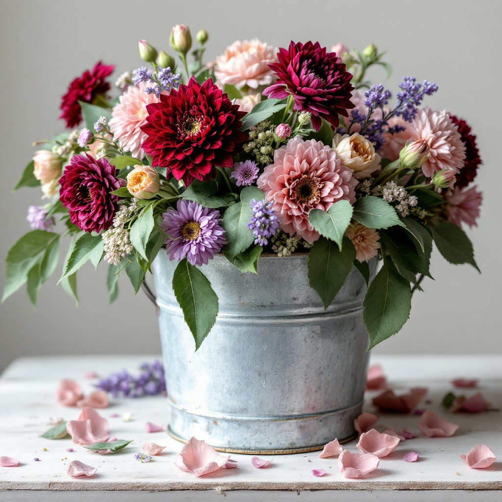 Free Rustic Bucket Blooms Image - Dahlias, Flowers, Bucket | Download ...